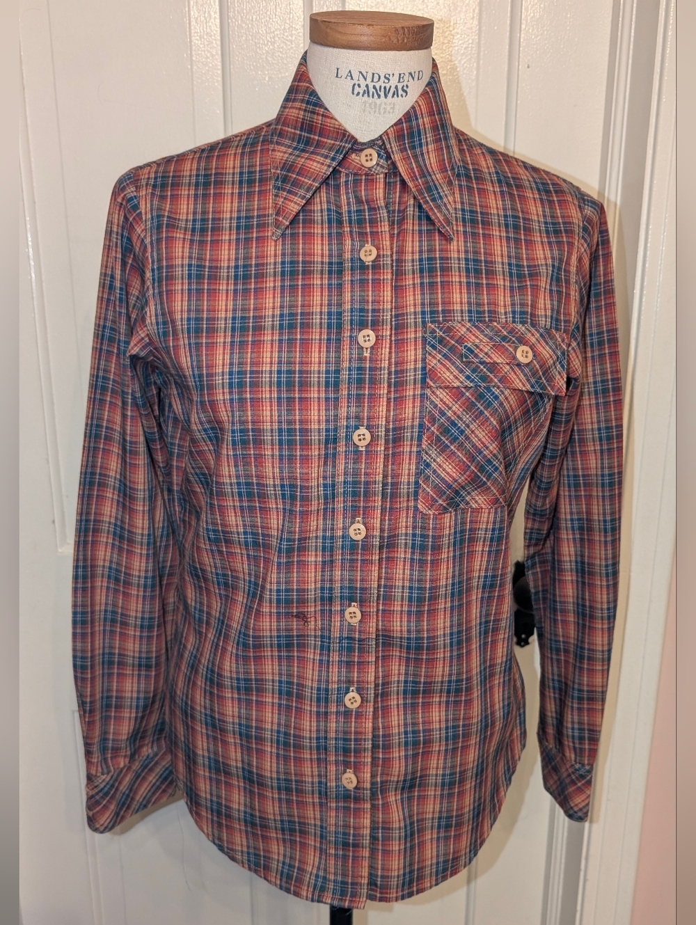 70s dagger collar plaid shirt